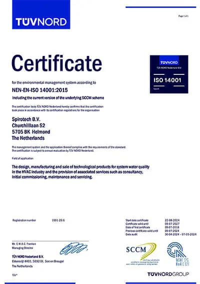 Spirotech ISO 14001 - TUV Certificat